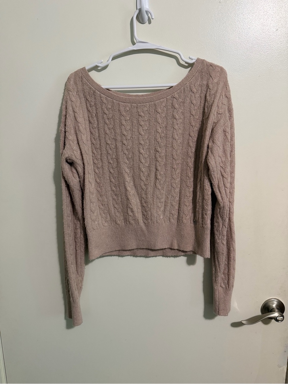 Guess Beige Cable-Knit Scoop Neck Sweater